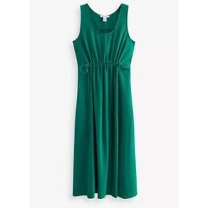 Athleta Emerald Green Echo Midi Dress Size Small Ruched Waist Maxi Tank